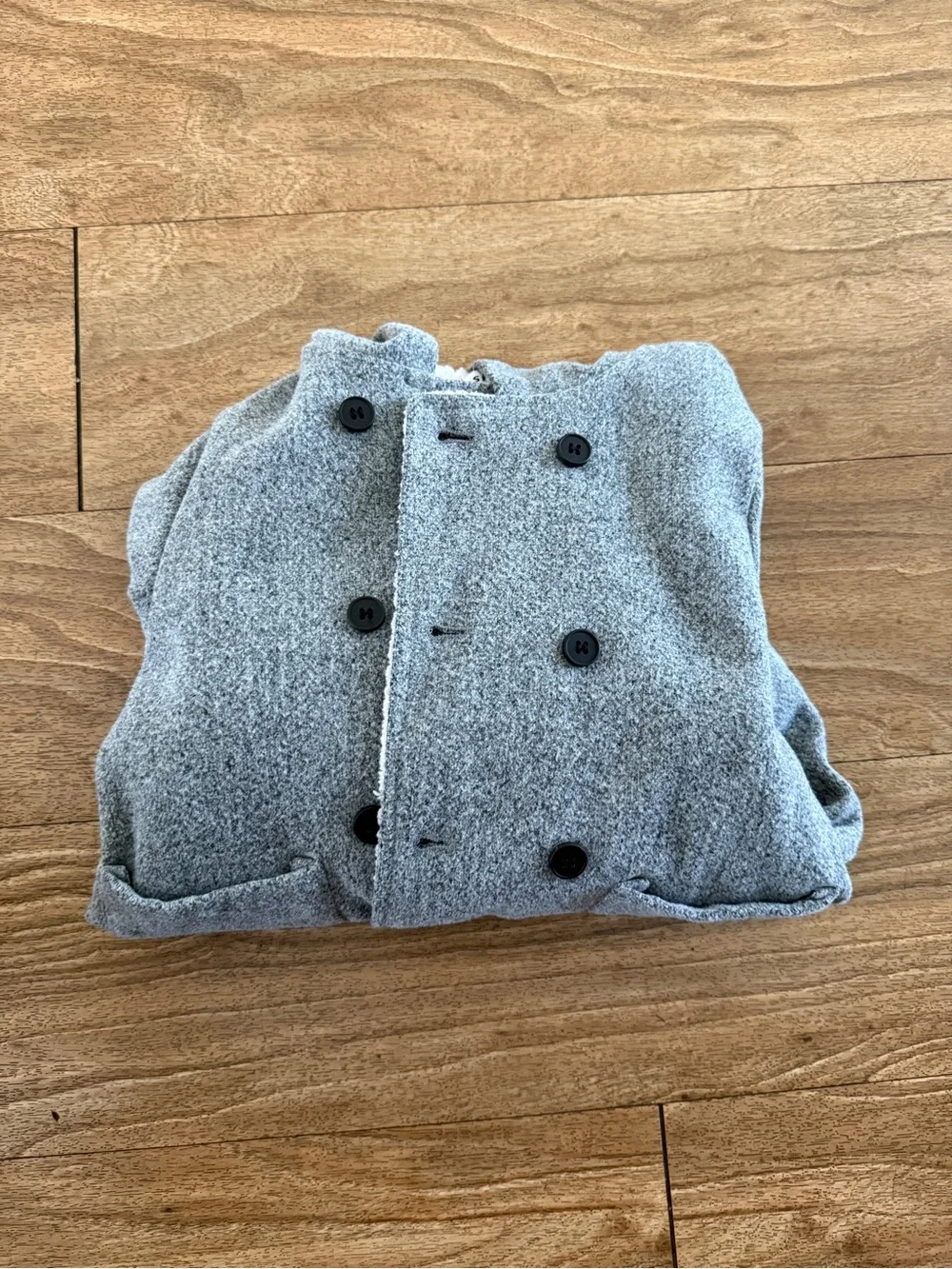 SHEIN Gray Hooded Double-Breasted Kids Pea Coat